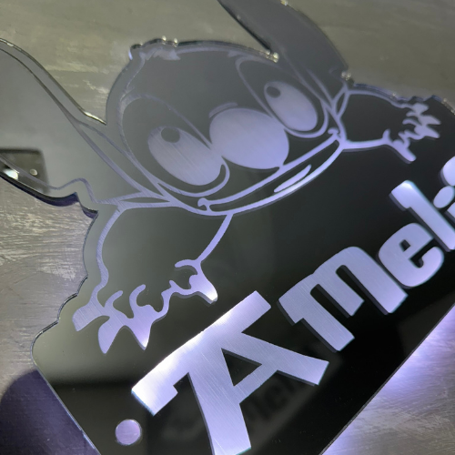 Personalised Stitch kids room décor LED mirror sign 30x26cm