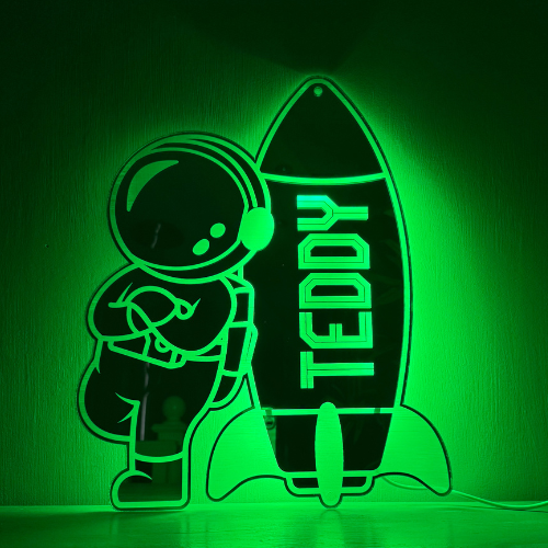 Custom astronaut rocket LED wall décor sign with easy USB installation