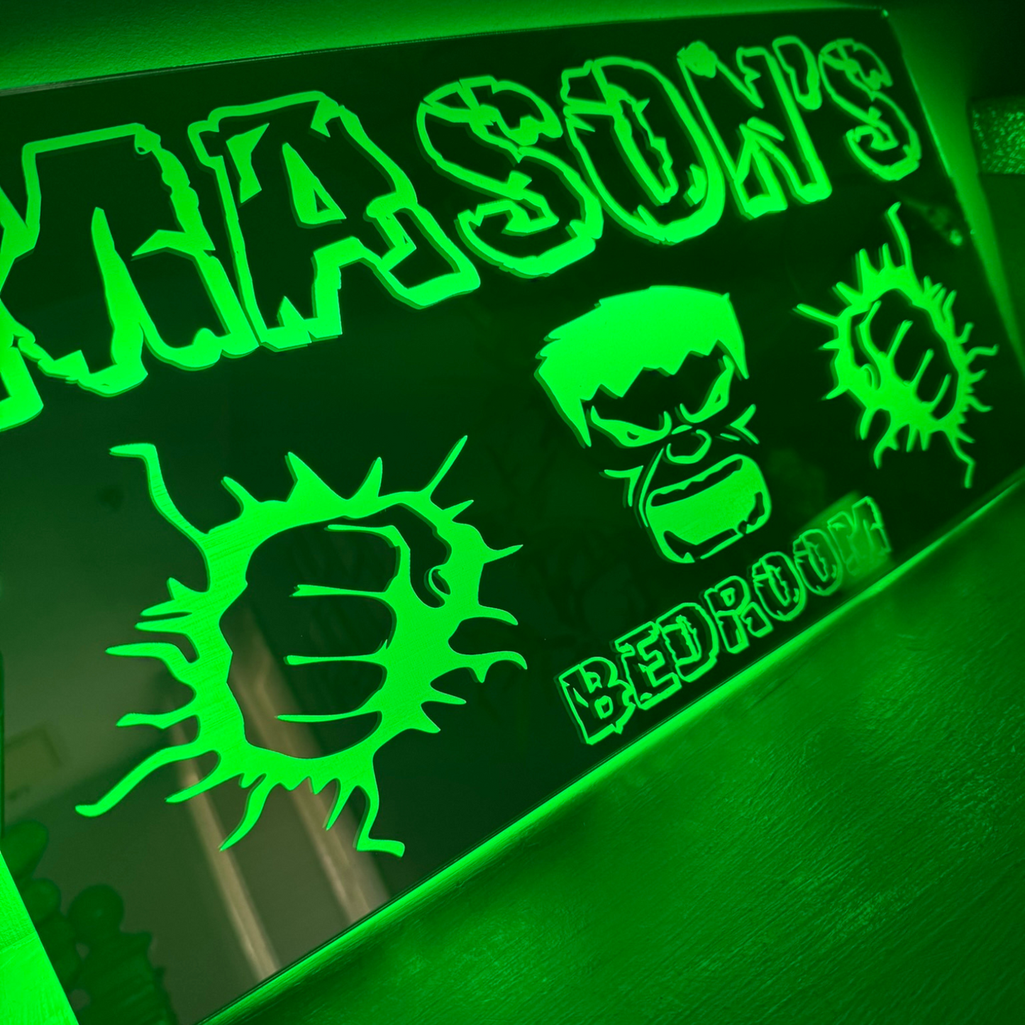 Personalised LED Mirror Bedroom Sign - Hulk