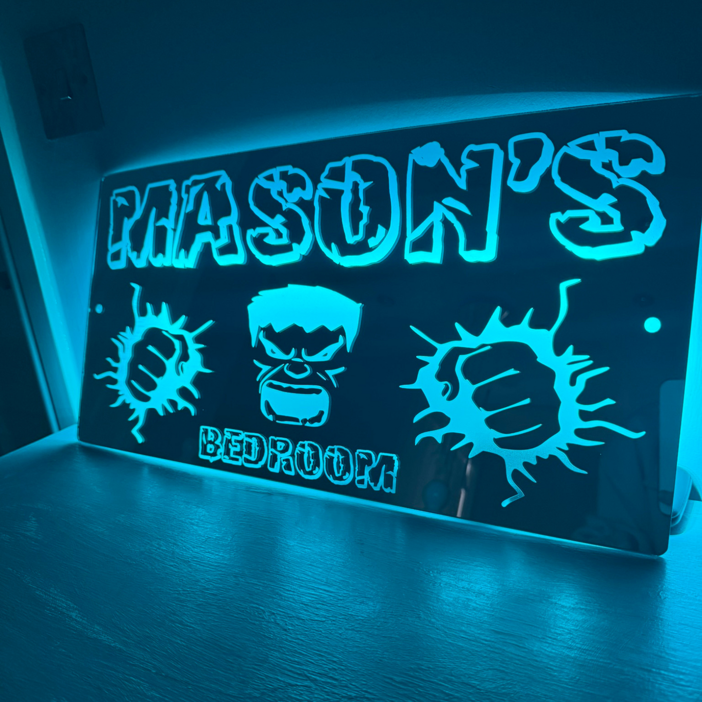 Personalised LED Mirror Bedroom Sign - Hulk