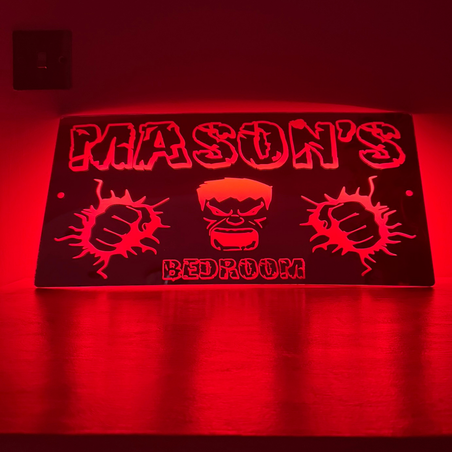 Personalised LED Mirror Bedroom Sign - Hulk