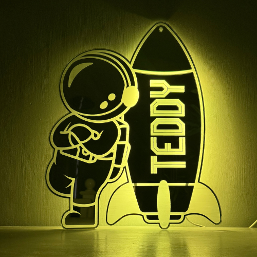 Personalised rocket night light LED wall sign with dynamic light modes