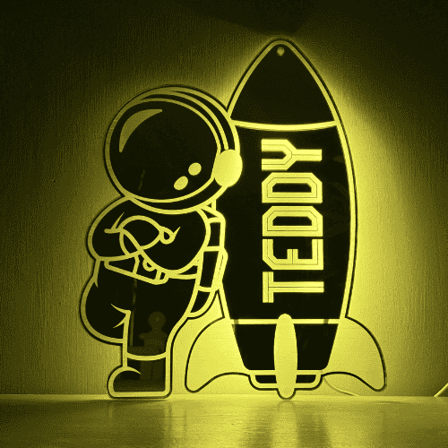 Personalised rocket night light LED wall sign with dynamic light modes