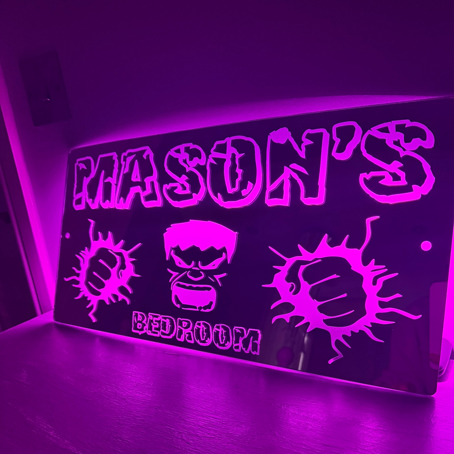 Personalised LED Mirror Bedroom Sign - Hulk
