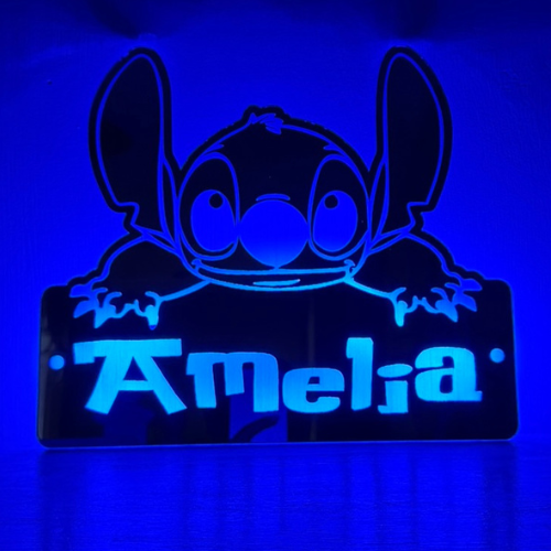 Wall-mounted Stitch LED mirror sign with multicolour lighting