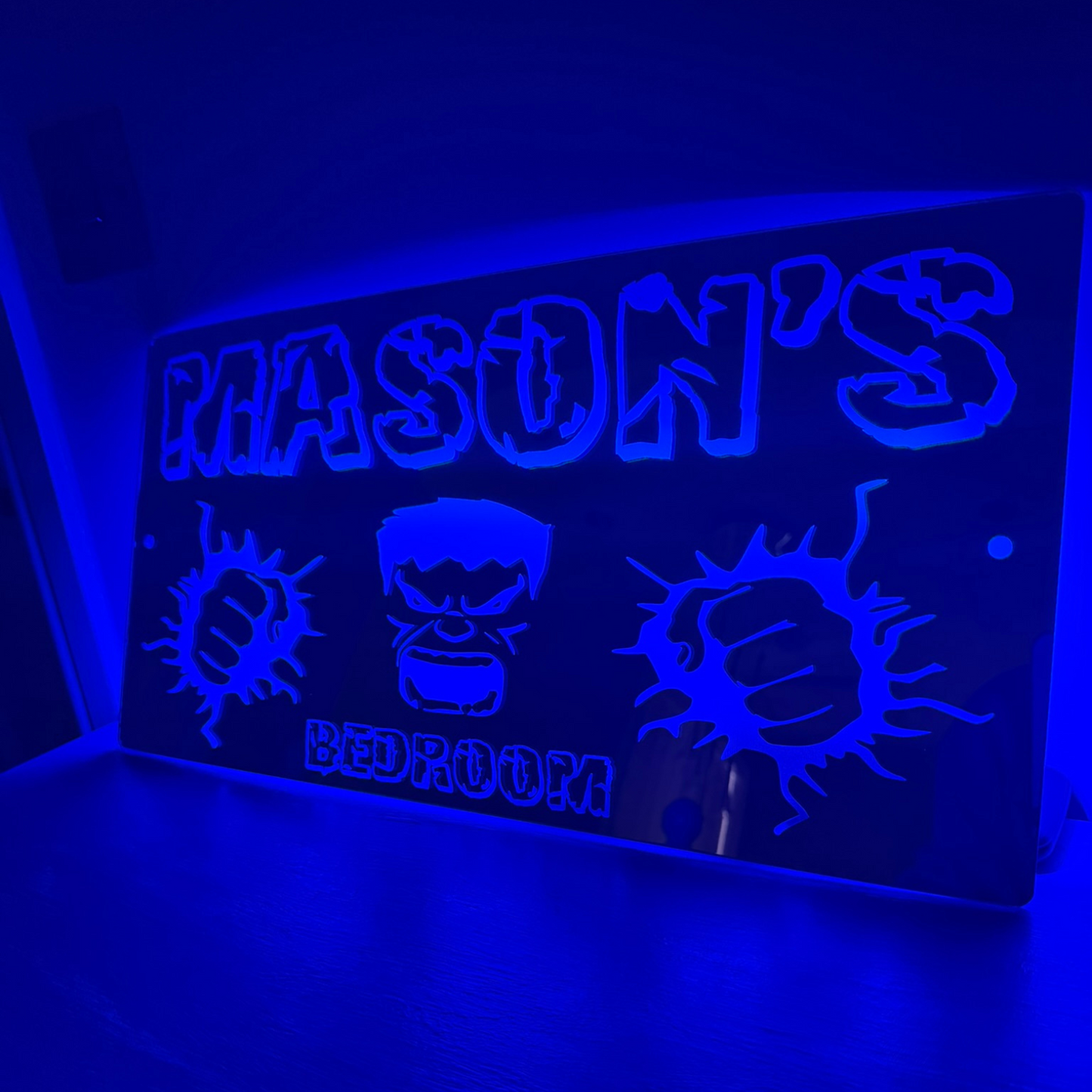 Personalised LED Mirror Bedroom Sign - Hulk