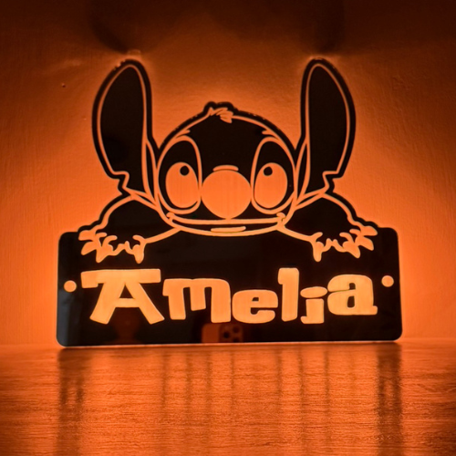 Christmas gift idea – personalised LED mirror sign with Stitch design