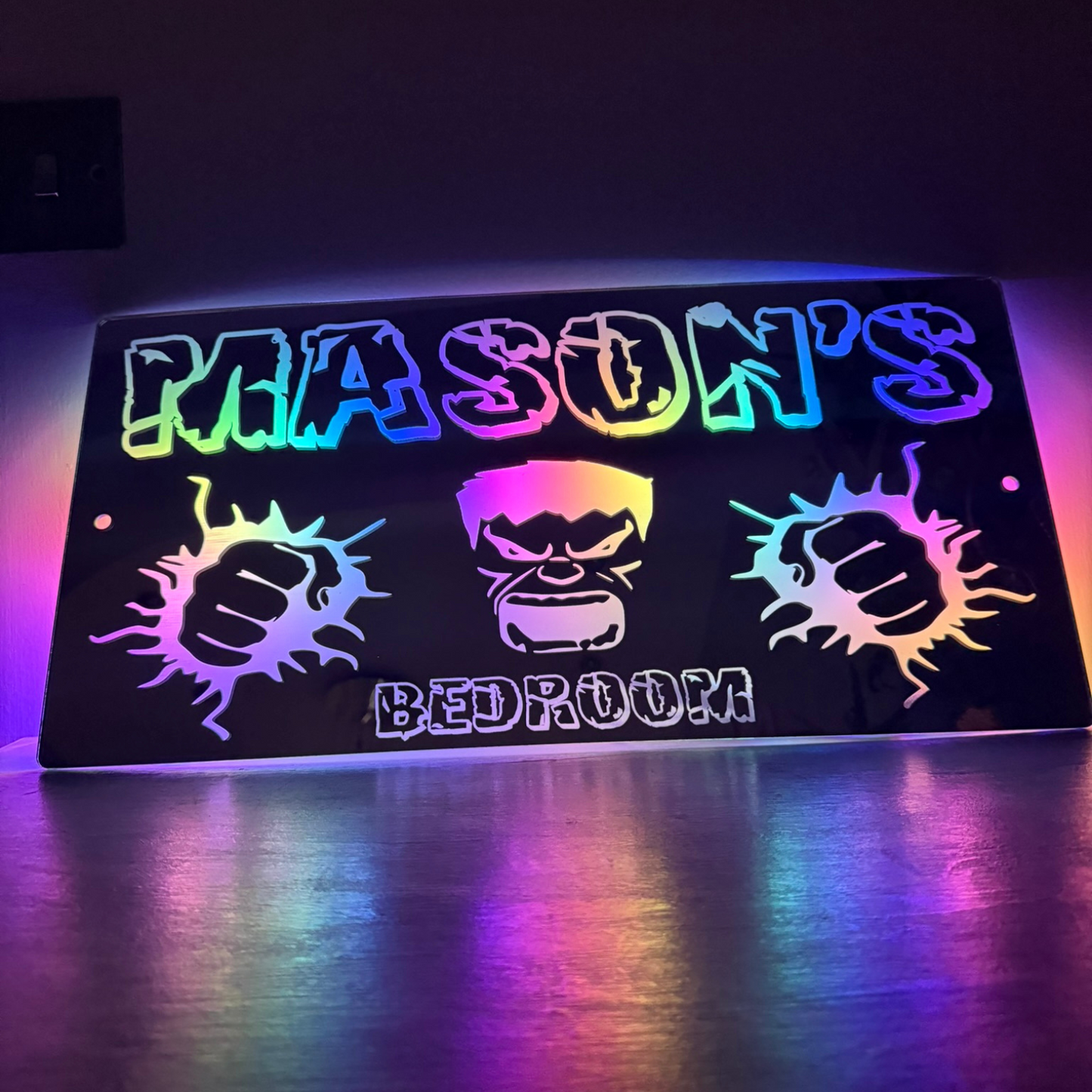 Personalised LED Mirror Bedroom Sign - Hulk