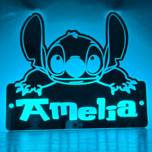 Kids birthday gift personalised Stitch LED mirror sign lit up
