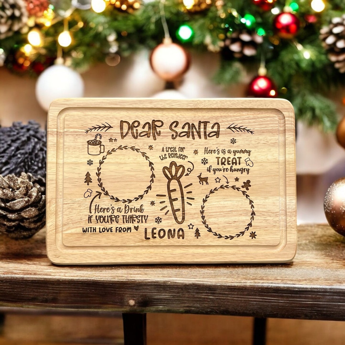Festive personalised Christmas Eve serving board with snacks