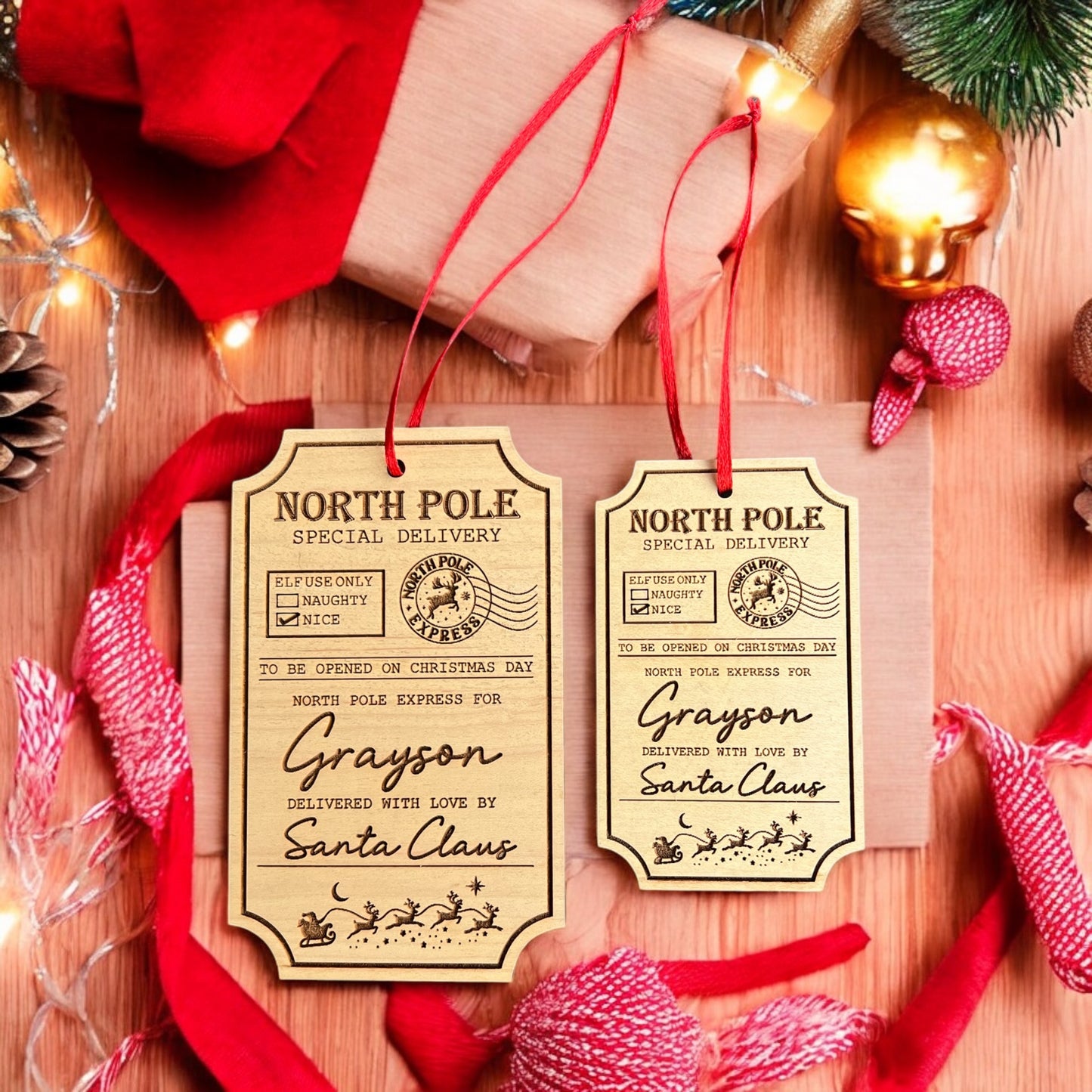 Large and small personalised Christmas gift tags from the North Pole