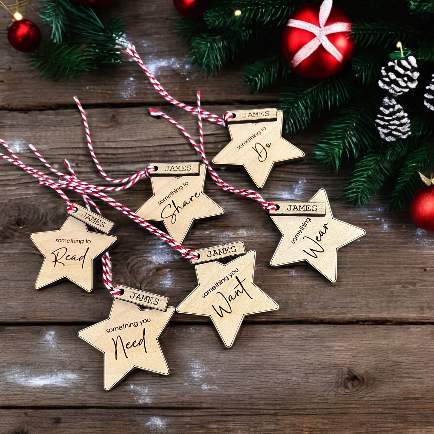 Engraved maple and oak Christmas gift tag