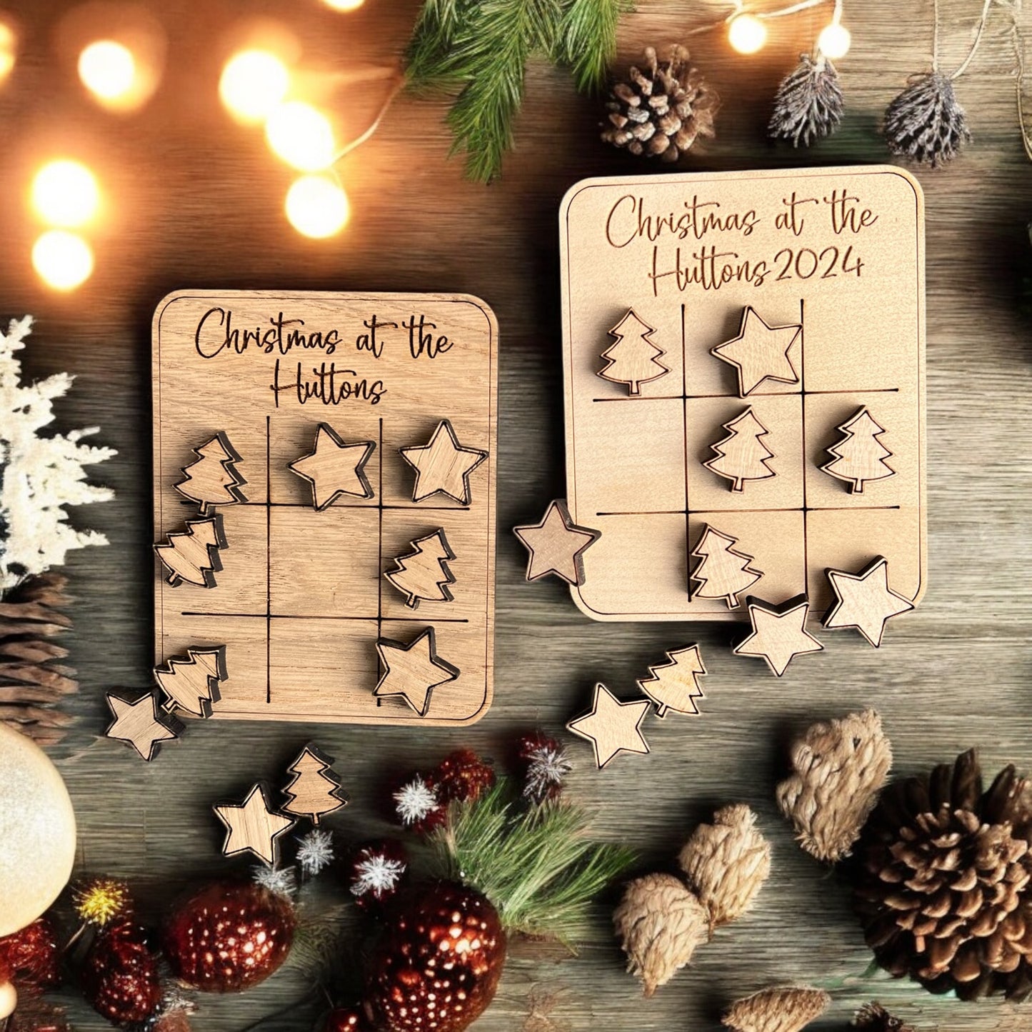 Festive maple Noughts and Crosses game for holiday gatherings