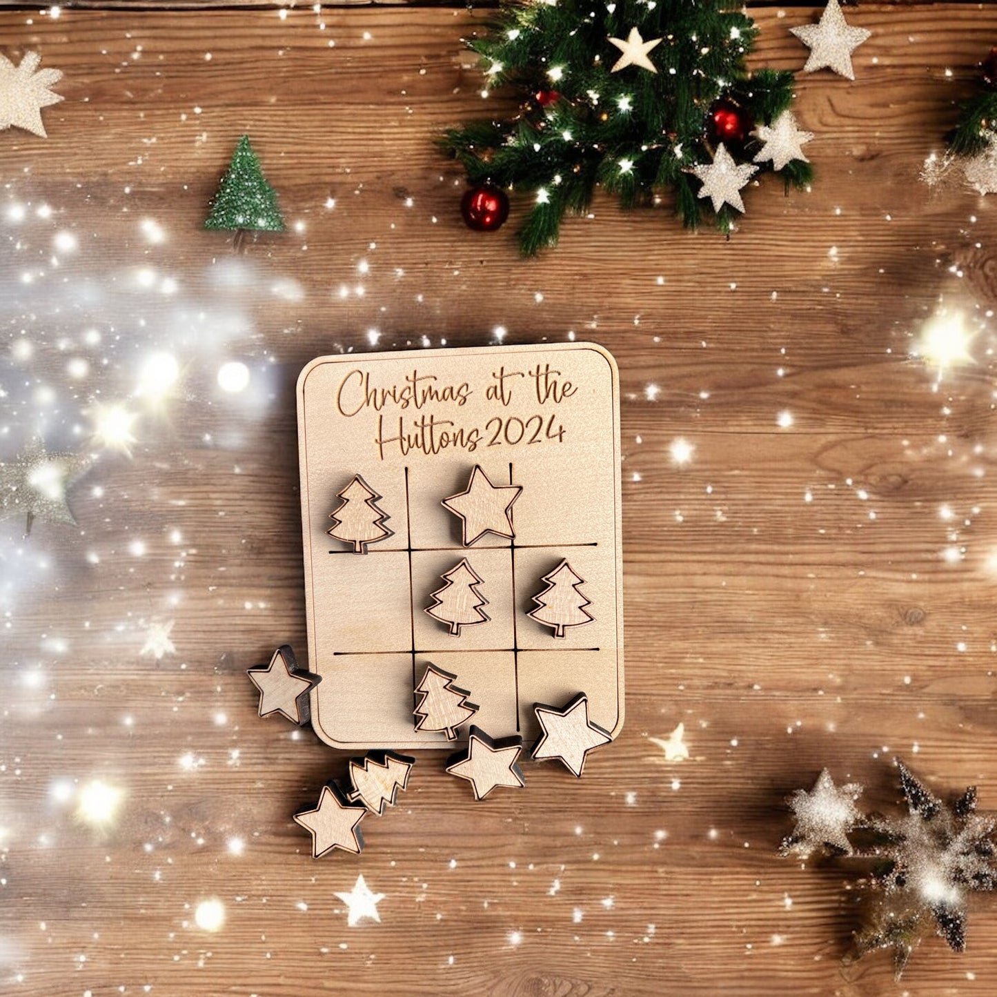Oak Noughts and Crosses board with engraved name for Christmas