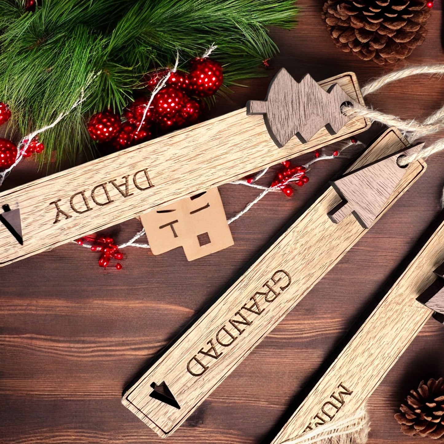 Personalised wooden Christmas gift tag engraved with name