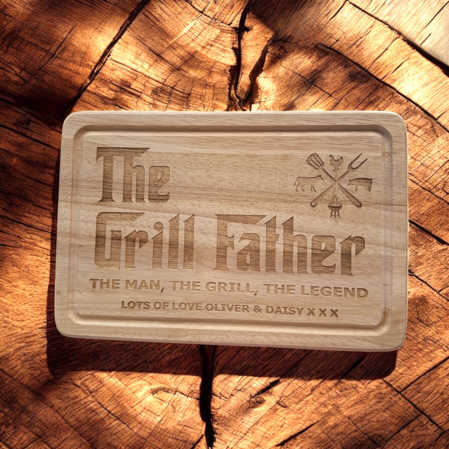 Personalised The Grill Father Wooden Tray