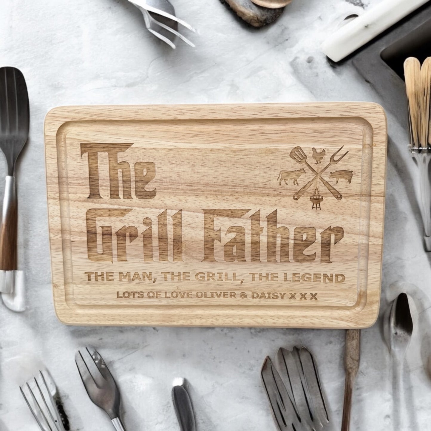 Personalised The Grill Father Wooden Tray