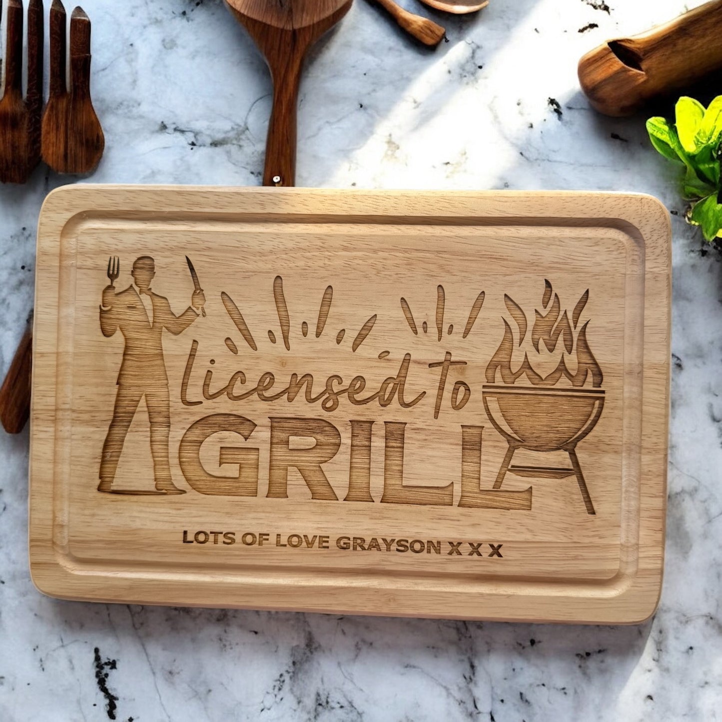 Personalised Licenced To Grill Wooden Tray