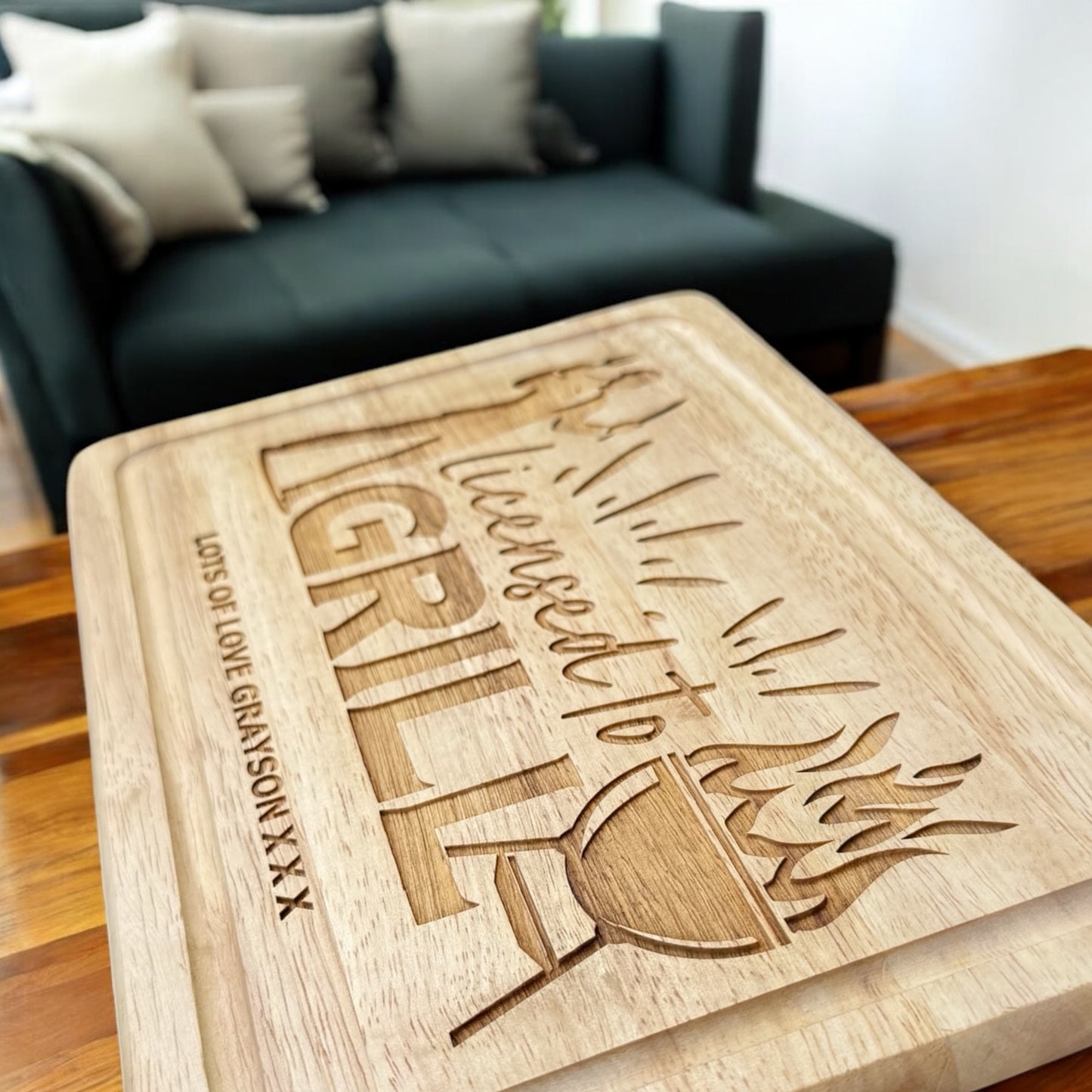 Personalised Licenced To Grill Wooden Tray