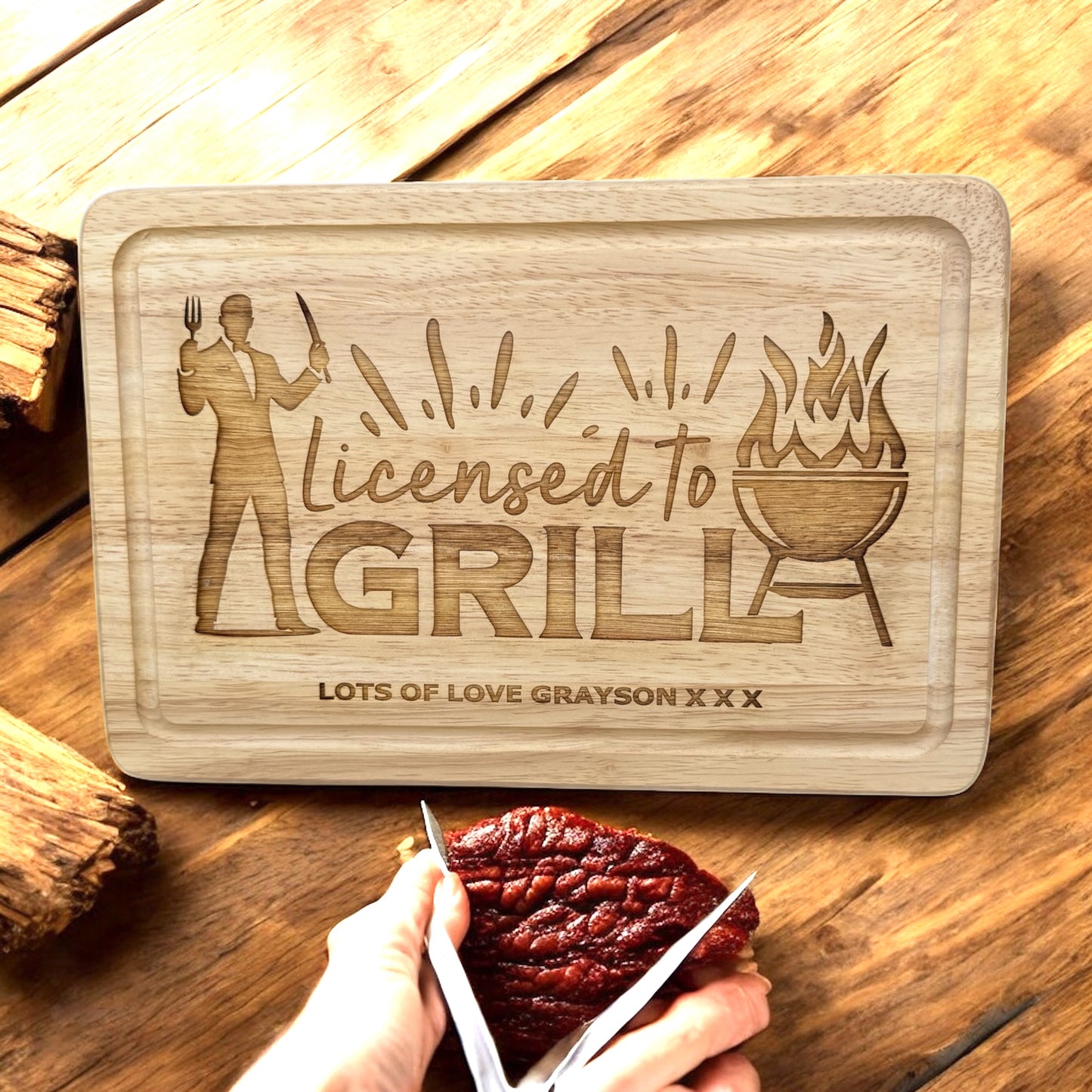 Personalised Licenced To Grill Wooden Tray