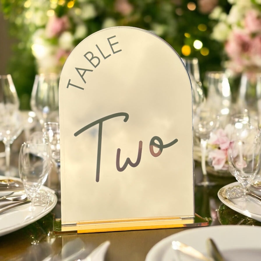 Modern Mirror Arch Table Numbers – Gold or Silver Acrylic