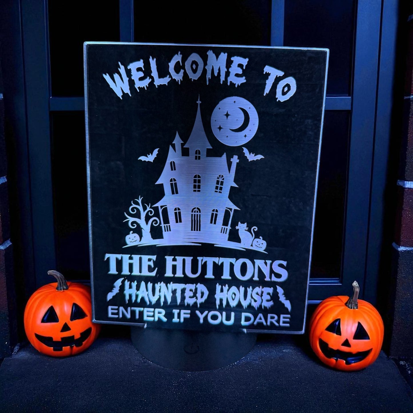 Colour-changing LED Halloween night light with USB cable and name engraving