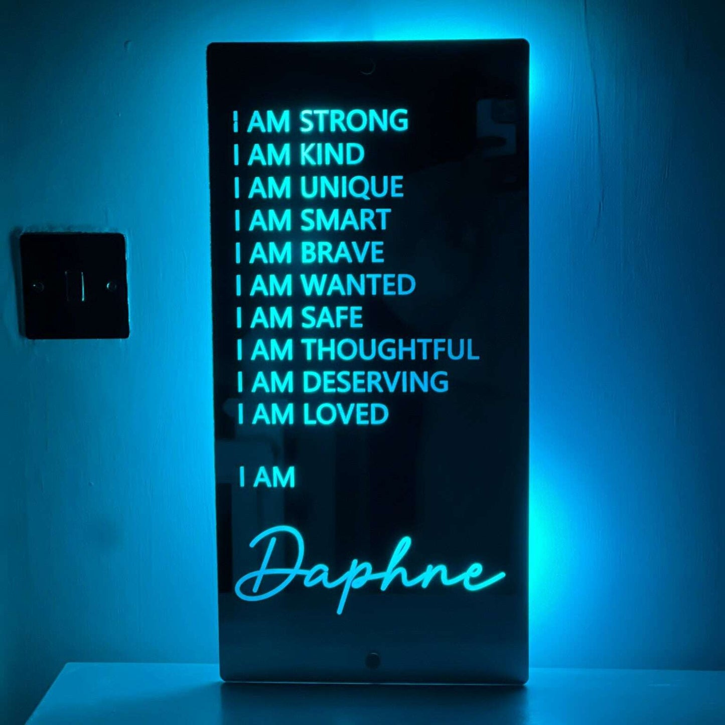 Personalised Christmas gift LED mirror sign with affirmations