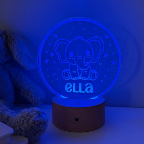 Elephant themed night light featuring remote control colour change