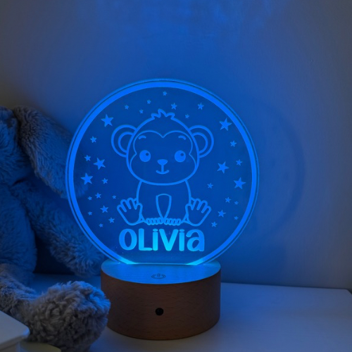Monkey themed night light featuring remote control colour change