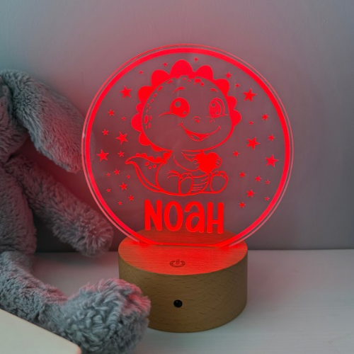 Colour-changing LED night light shaped like a cute dinosaur for kids