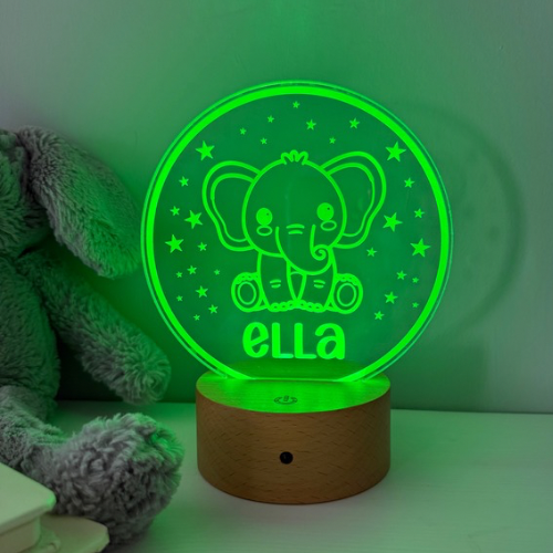 Personalised elephant night light with multicolour LED and remote