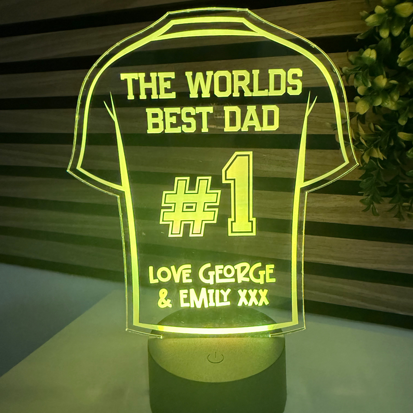 Personalised children’s names on football shirt night light for dad