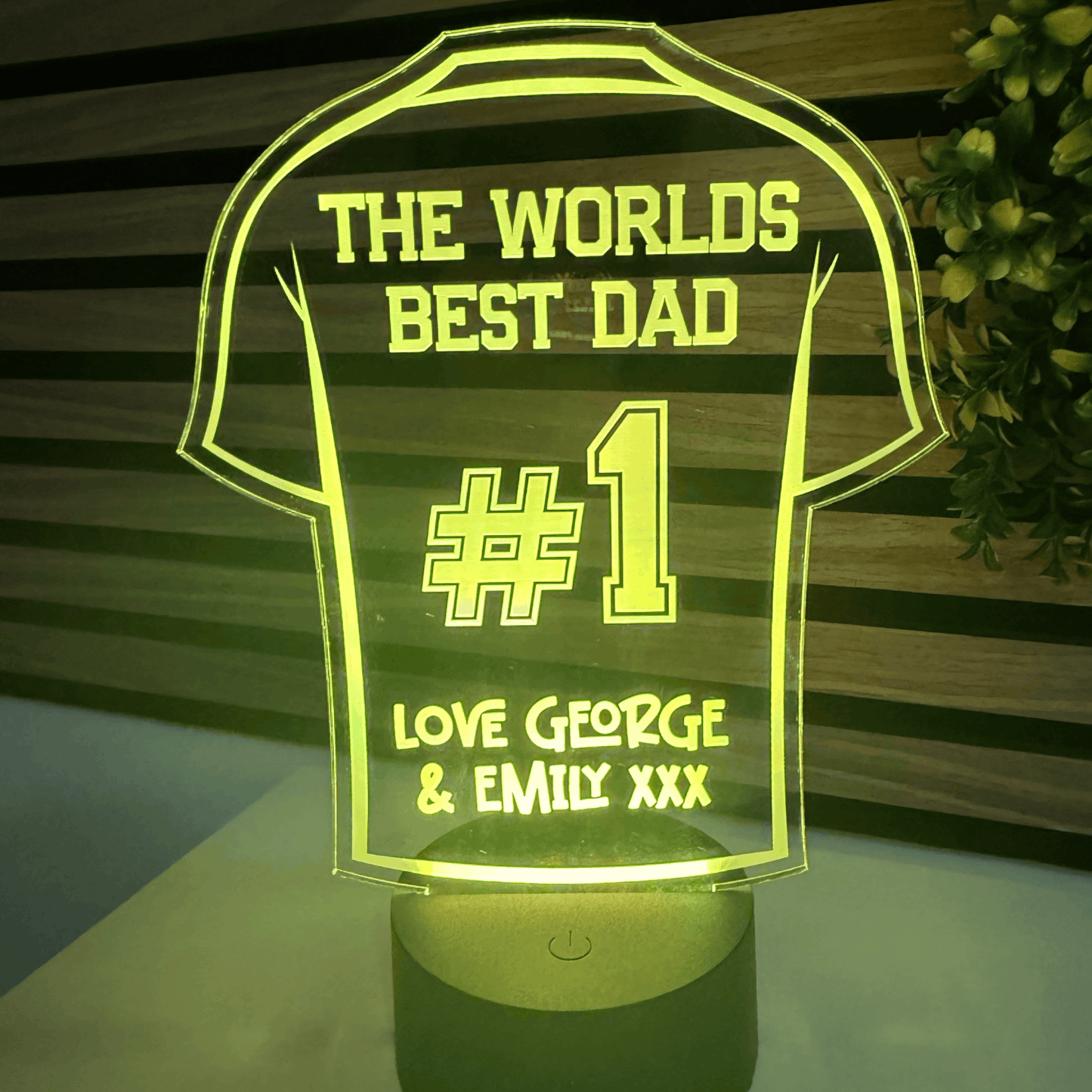 Personalised children’s names on football shirt night light for dad