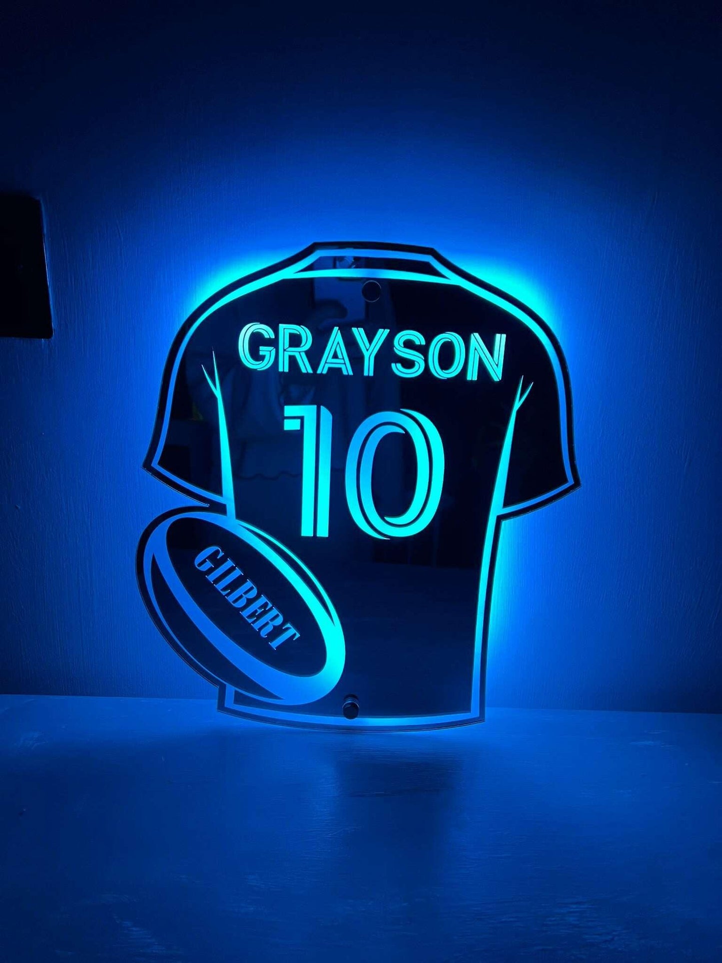 Custom LED rugby shirt mirror sign perfect for rugby fans
