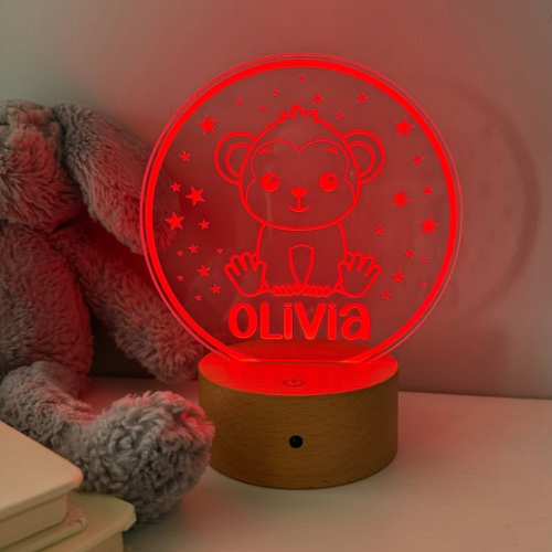 Personalised monkey night light with multicolour LED and remote