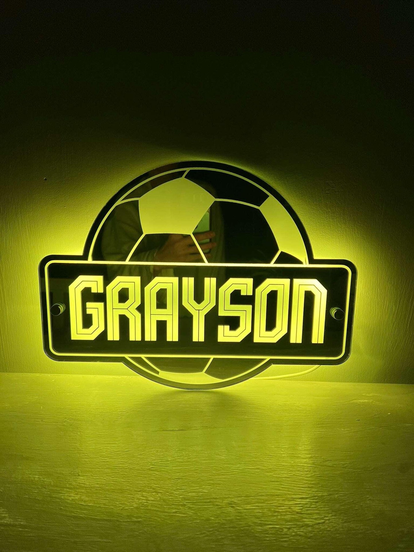 Personalised football LED sign with mirror effect for sports fans