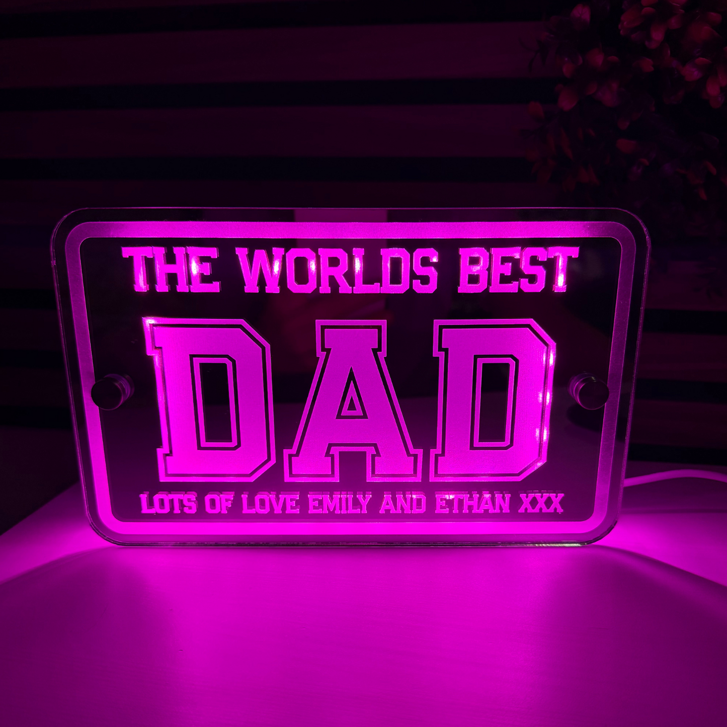 Engraved World’s Best Dad LED plaque with custom name and message
