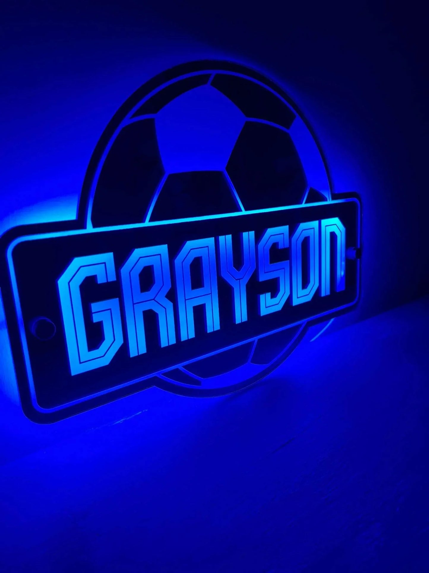Football mirror LED sign ideal for children's bedroom decor