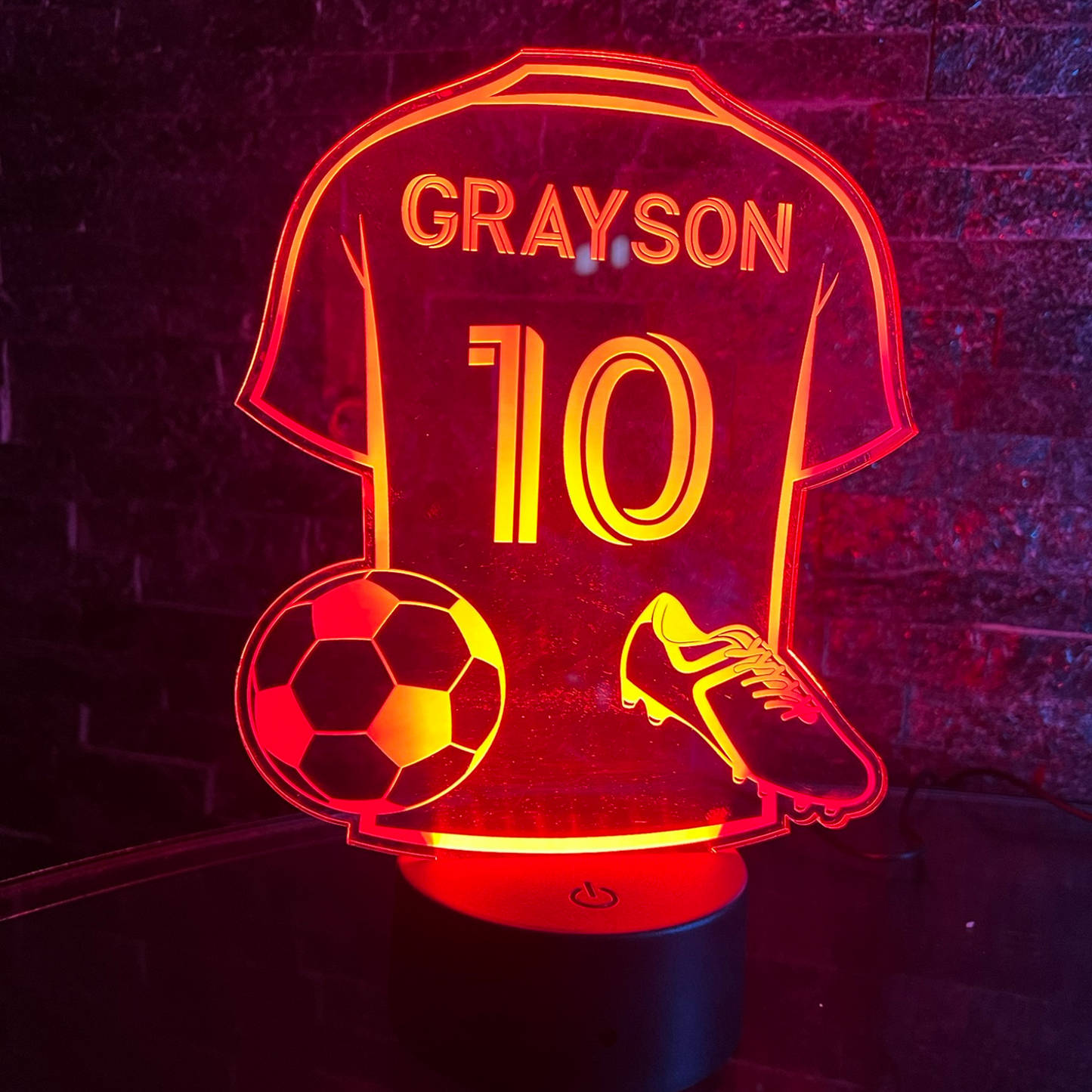 Multicolour personalised football shirt LED night light for kids