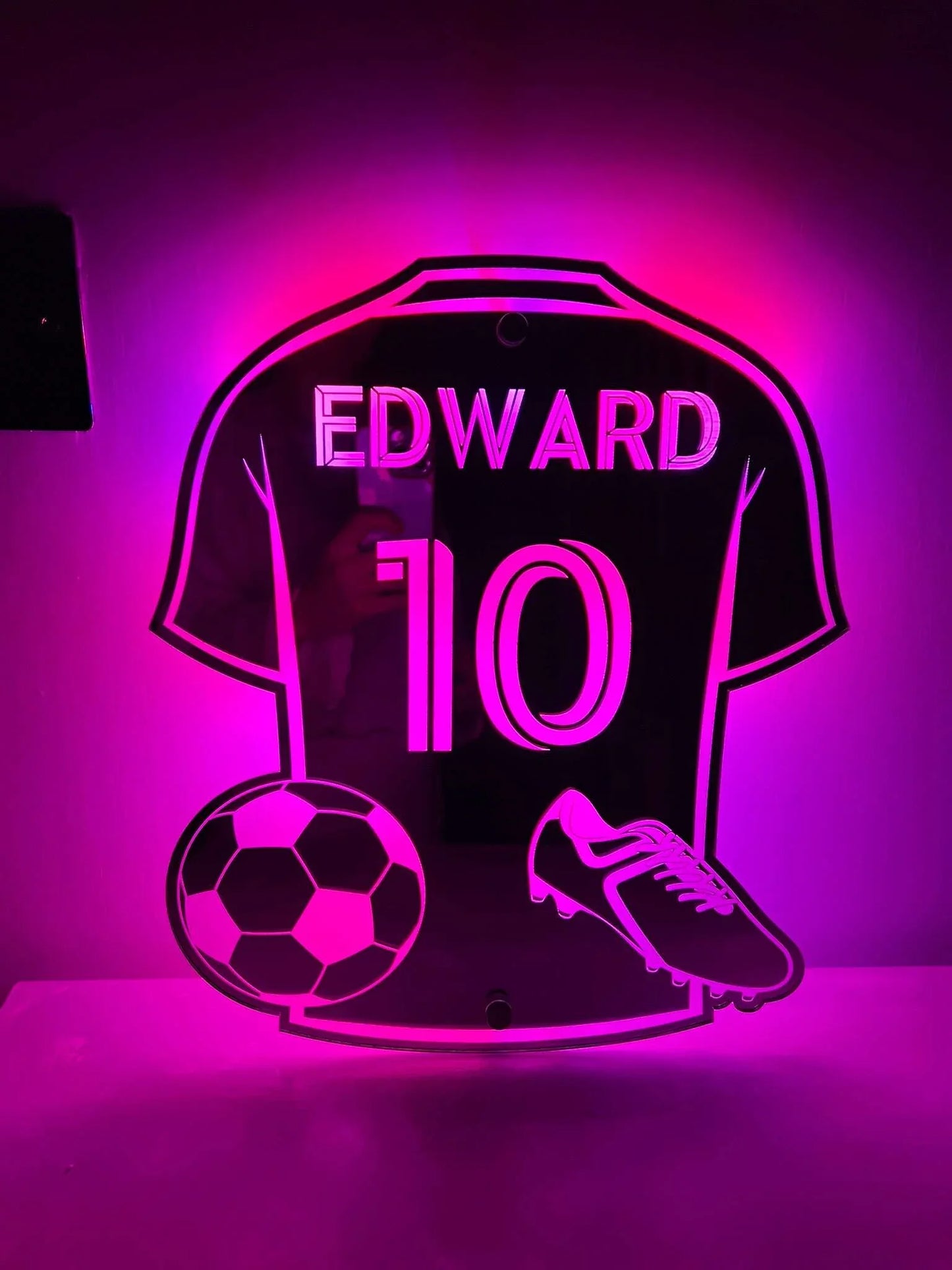 Mirror-finish football shirt LED sign ideal for kids and teens