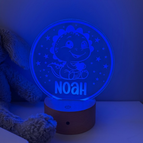 Personalised dinosaur night light ideal as a birthday gift for little dino fans