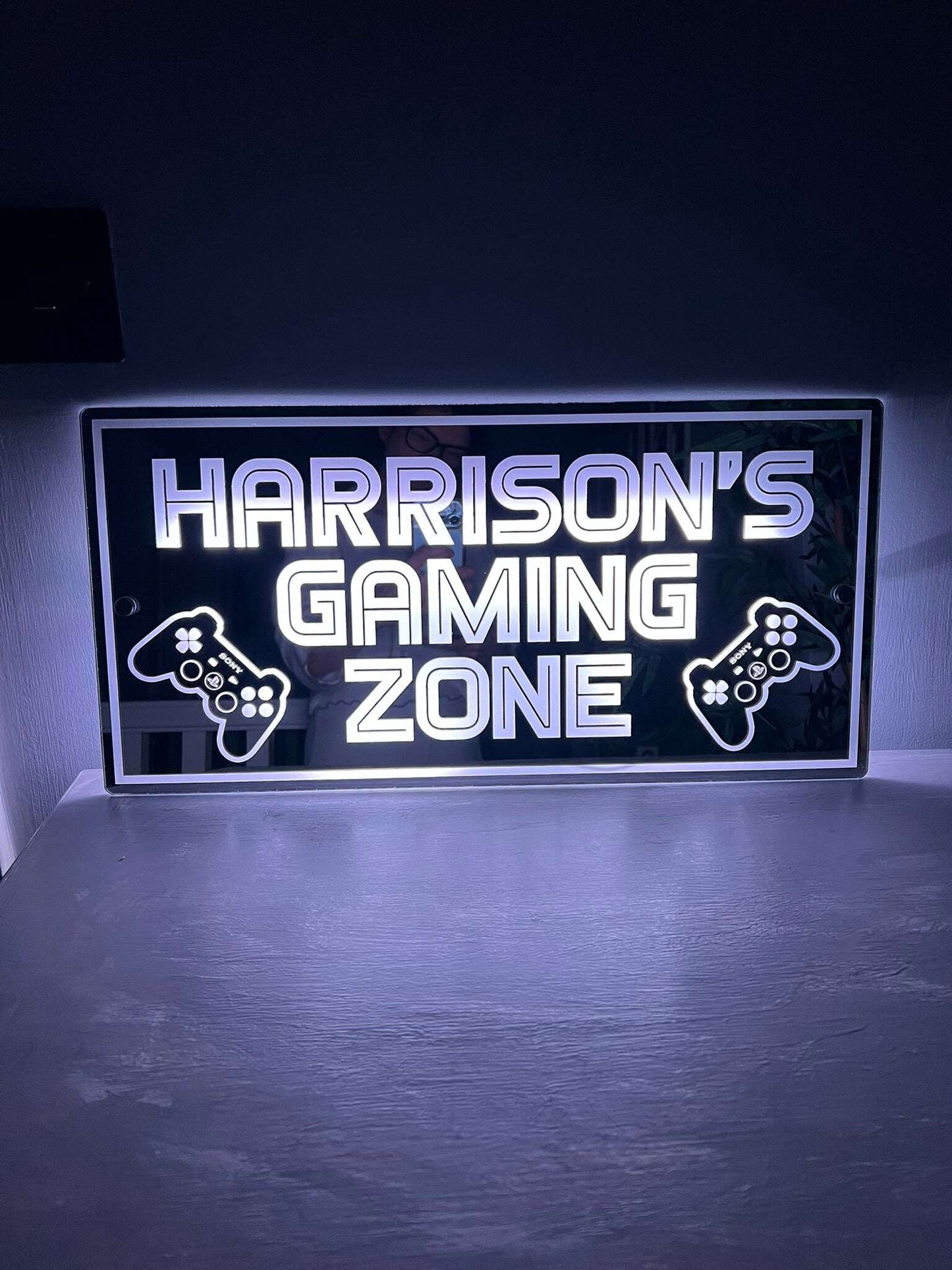 PlayStation-themed mirror LED sign for game room décor