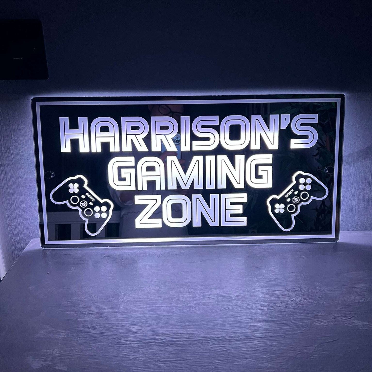 PlayStation-themed mirror LED sign for game room décor
