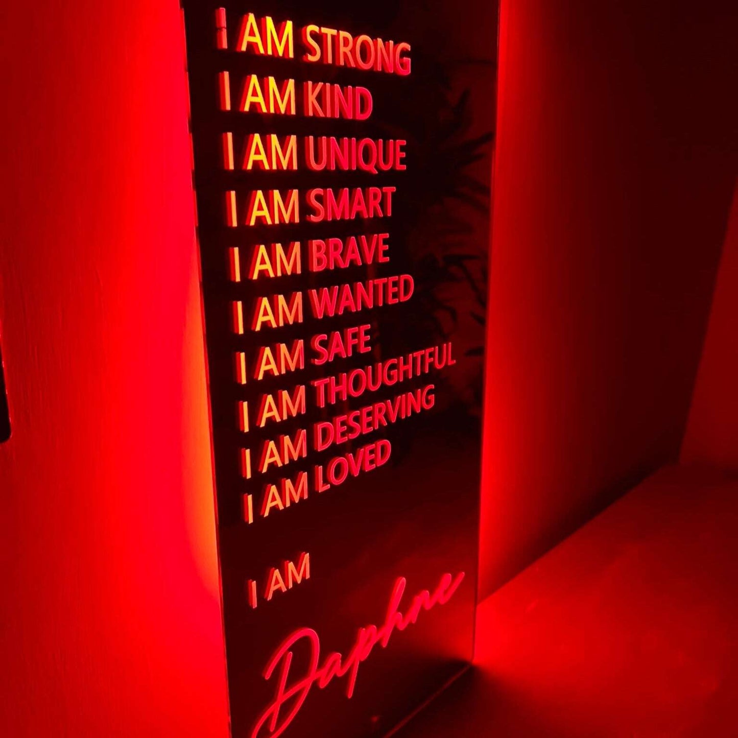 Inspirational LED mirror sign designed for girls’ spaces