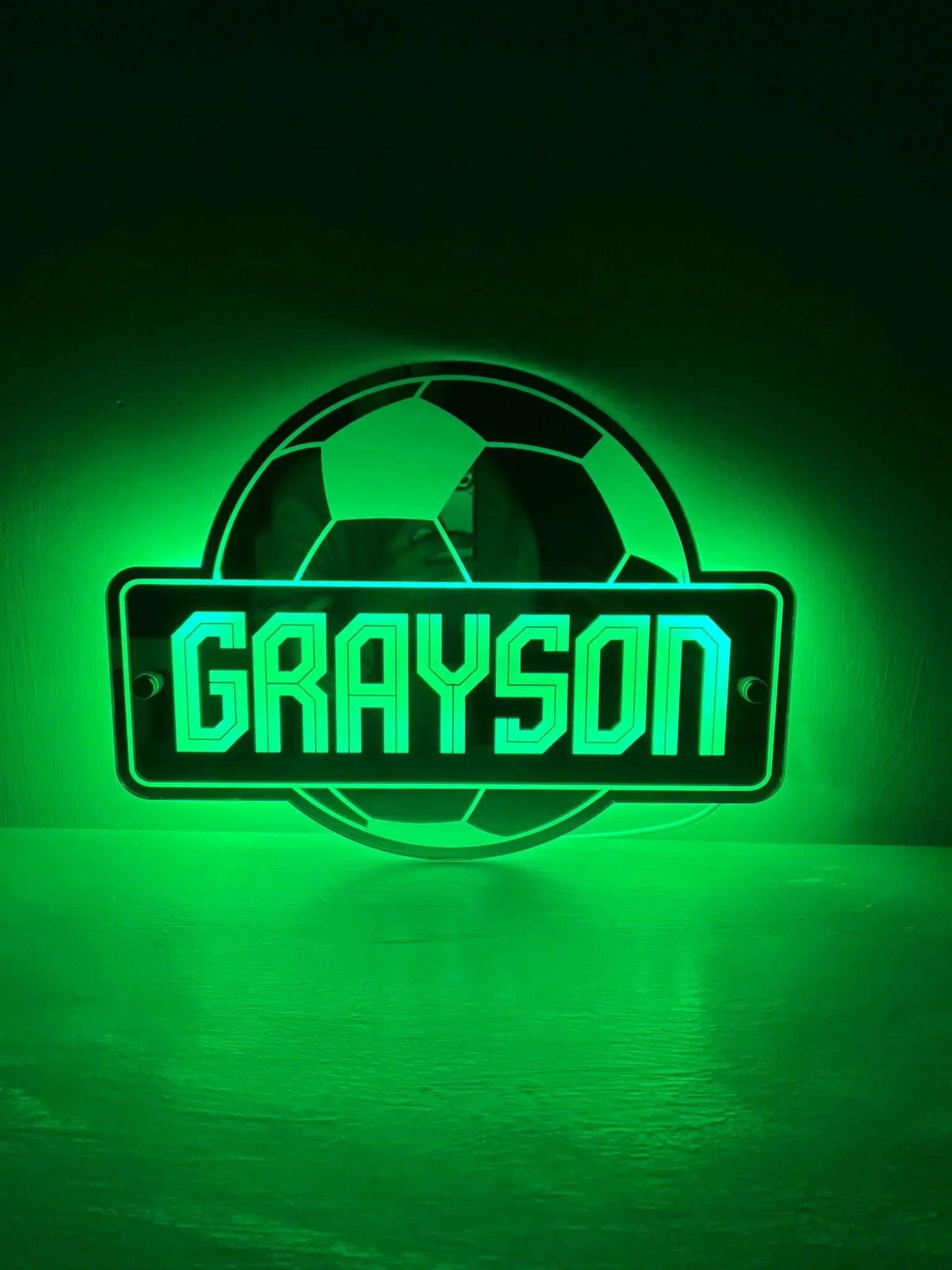 LED football sign with personalised name, great for gifting
