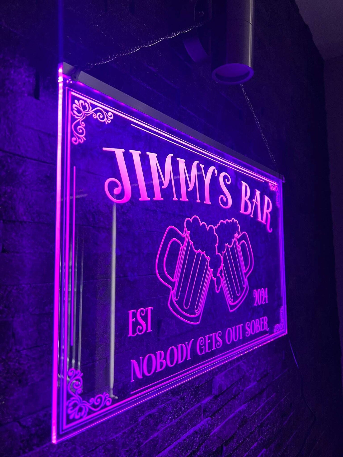 Custom illuminated bar sign with music activation