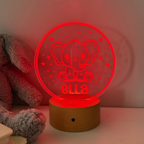 LED elephant night light with personalised engraving and remote control