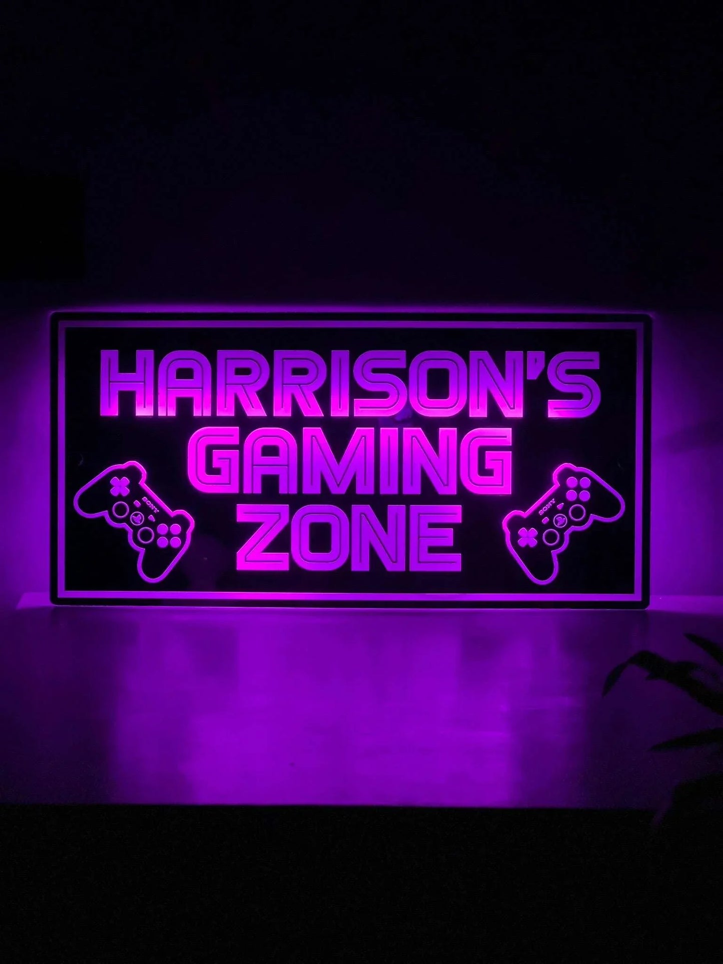 Gaming Zone LED sign with personalised name and remote icon