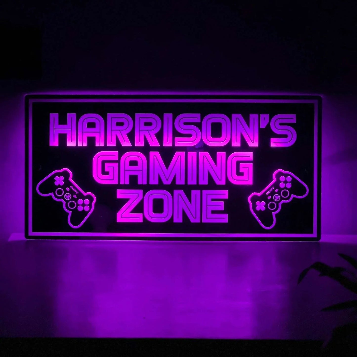 Gaming Zone LED sign with personalised name and remote icon