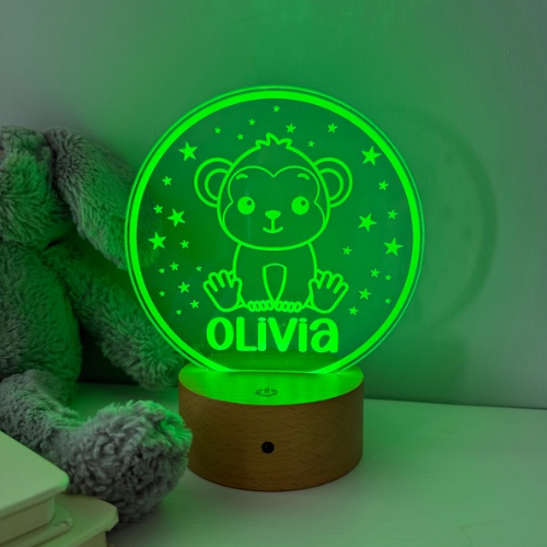 LED monkey night light with personalised engraving and remote control